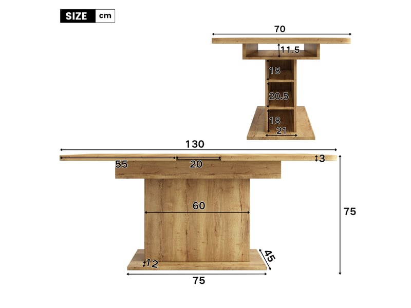  Ensemble table + 4 chaises de salle à manger, table extensible 110130 cm avec rangement, chaises métal effet bois et tissu lin, style moderne  - Conforama C