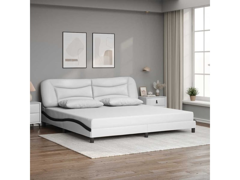  Lit adulte, lit double, cadre de lit sans matelas hvar blanc et noir 200x200cm similicuir cf14781  - Conforama B