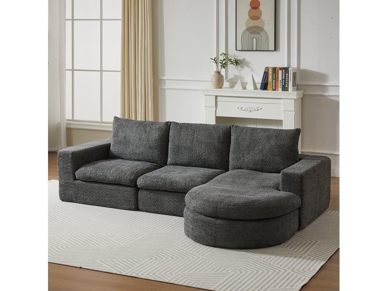  Canapé d'angle modulable modenvie 3 places en chenille gris avec méridienne réversible 250 x 160 x 80 cm  - Conforama D