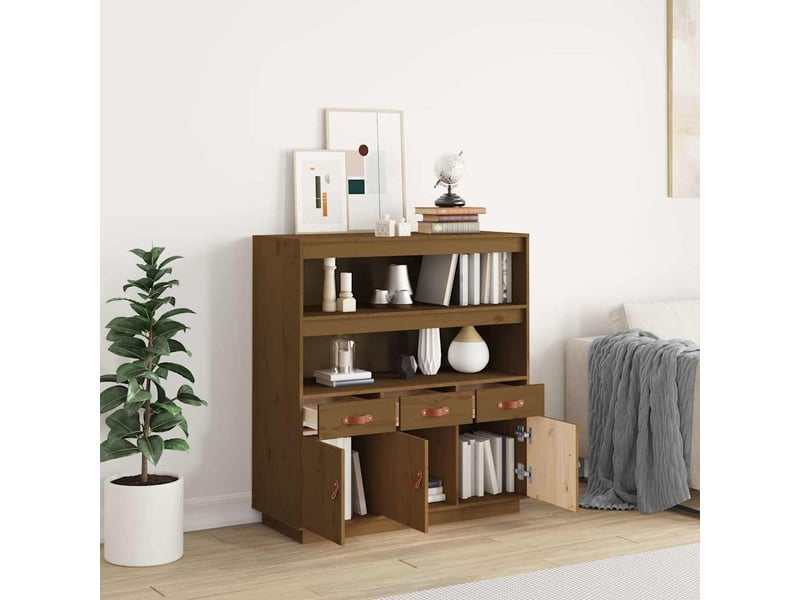  Buffet haut - bahut - meuble de rangement marron miel 100x40x108,5 cm bois massif de pin  - Conforama C