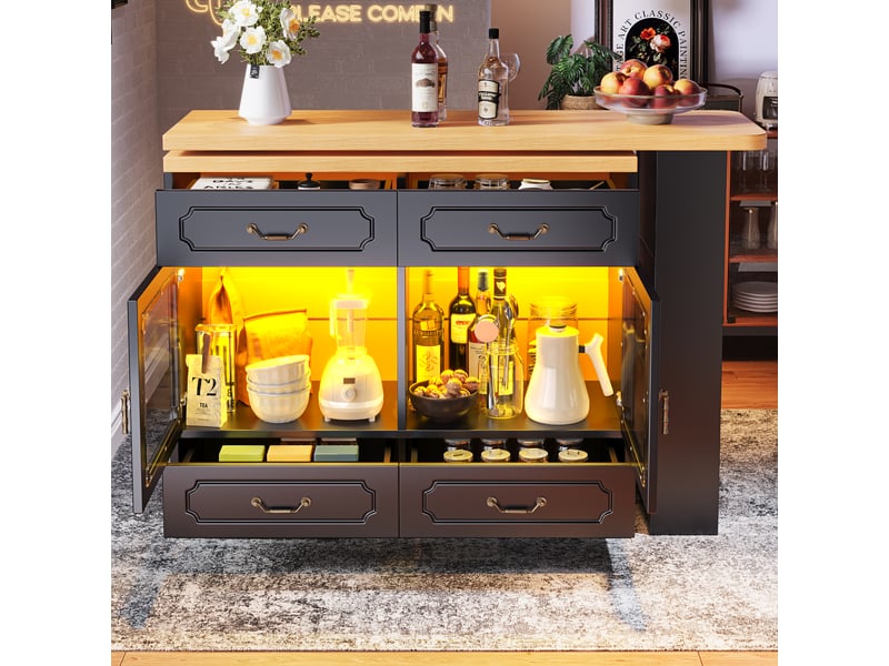  Table de bar noir - 203cm led mdf table de bar noir - Conforama E