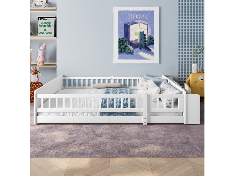  Lit enfant 140x190 cm avec rangement ouvert en bois et mdf blanc sans matelas  - Conforama E