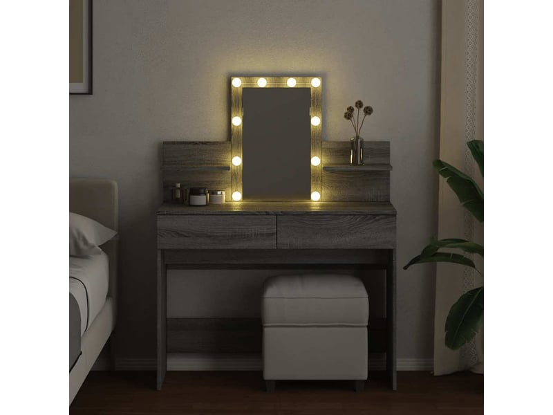  Coiffeuse, table de maquillage avec led sonoma gris 100x40x130 cm shl89876  - Conforama C