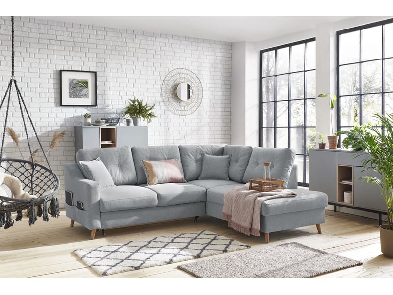 Bobochic canapé d'angle l convertible sweden gris clair angle droit SWEDEN - Conforama B