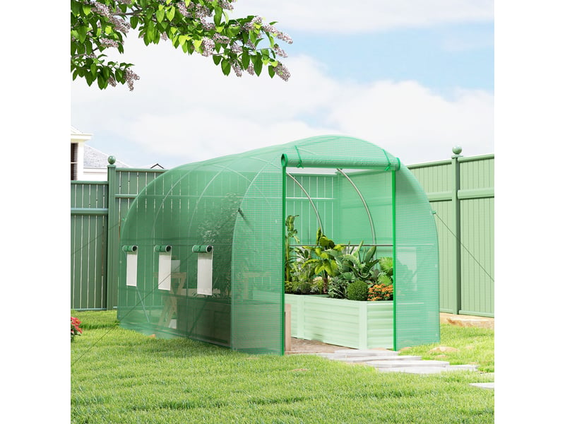  Serre tunnel de jardin 8 m², serre de jardin tunnel avec porte et 6 fenêtres, bâche pe 140 gm² 400 x 200 x 200 cm vert  - Conforama C