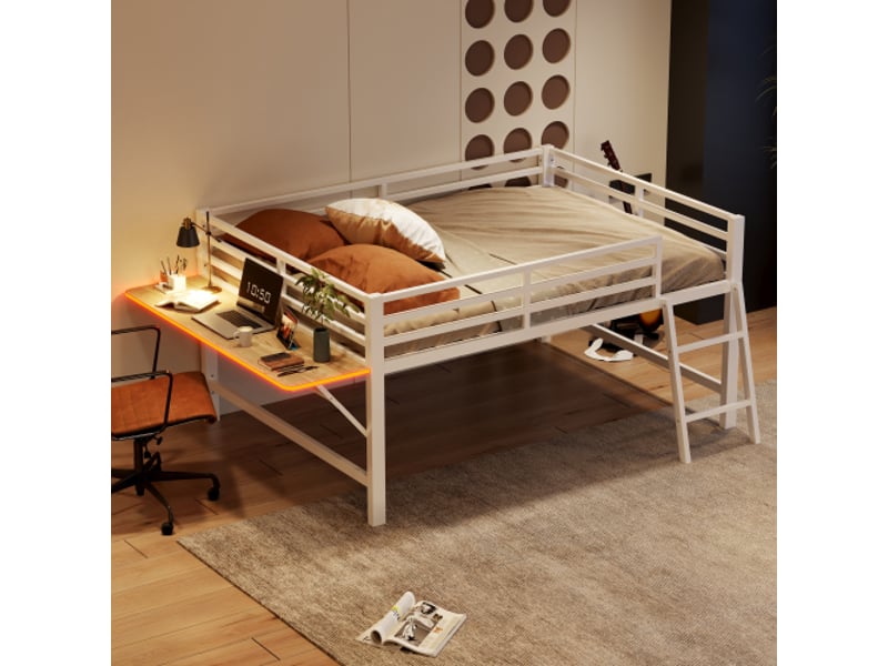 Lit mezzanine 140x200 cm coloris blanc led métal lit enfant blanc - Conforama B