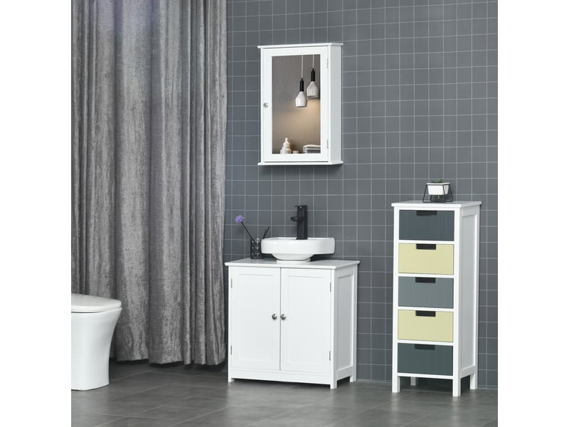  Armoire murale de salle de bain avec miroir - armoire à glace - 1 porte, 2 étagères - placard de rangement toilettes - verre mdf blanc  - Conforama W