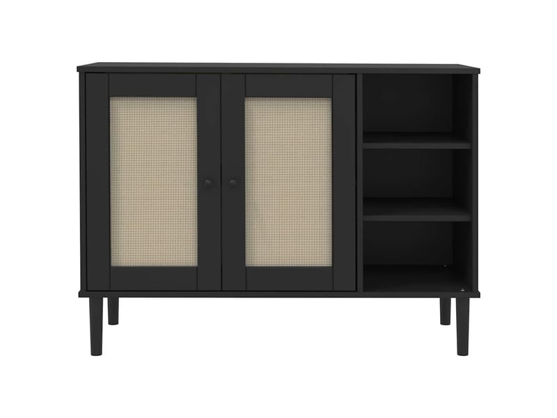  Buffet - bahut - meuble de rangement senja aspect rotin noir 112x40x80cm bois massif de pin  - Conforama E