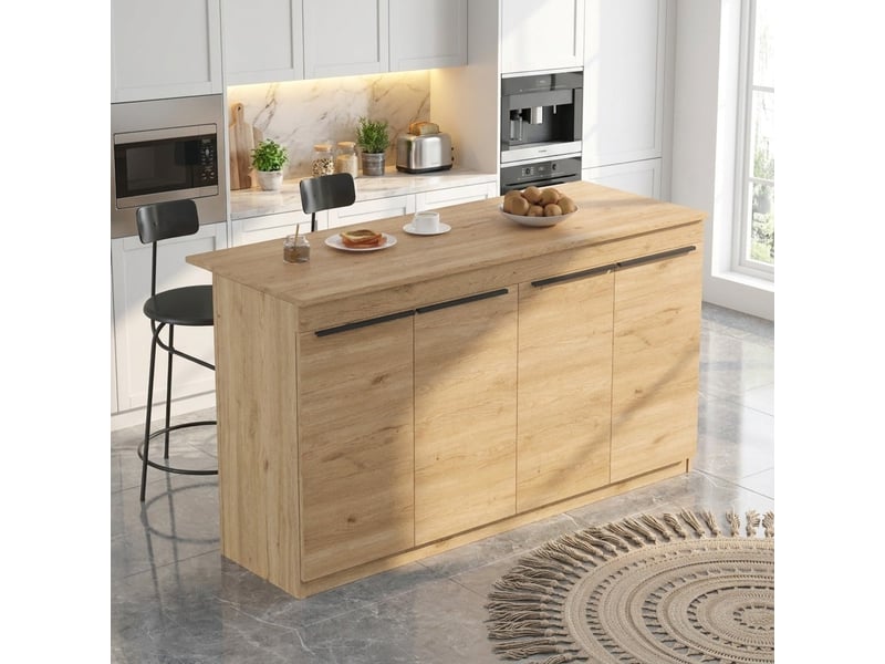 Table îlot de cuisine avec rangement thalox - chêne - Conforama B