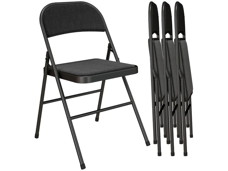  Lot de 4 chaises pliantes en acier et tissu aspect lin noir 45 x 46 x 78 cm  - Conforama A