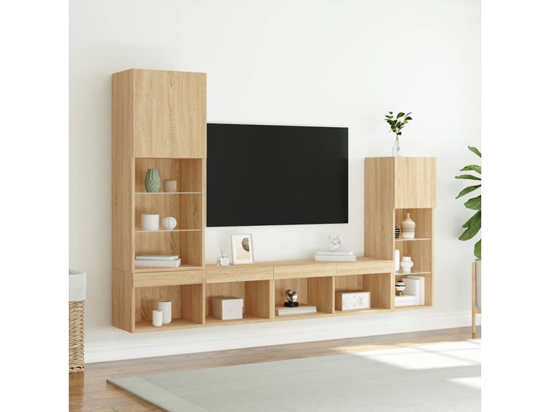  Unités murales tv avec led 4 pcs chêne sonoma bois d'ingénierie  - Conforama D
