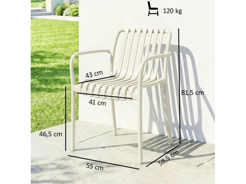 Lot de 4 fauteuils de jardin empilables 55 x 58,5 x 81,5 cm – blanc crème – design à lamelles avec accoudoirs - Conforama C
