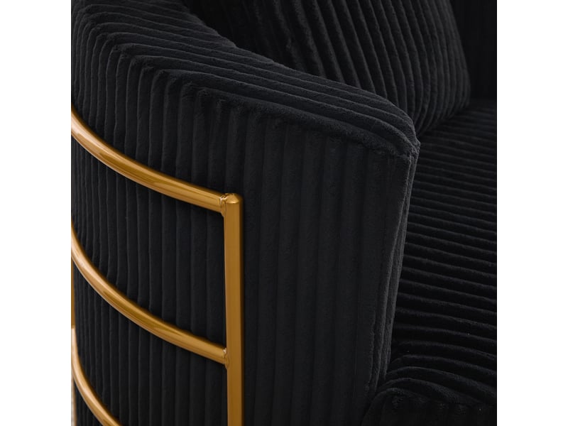 Canapé fauteuil pivotant 360° en velours côtelé noir avec rangement sous l'assise et mousse haute densité - Conforama W