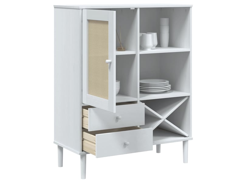 Buffet - bahut - meuble de rangement senja aspect rotin blanc 90x40x112cm bois massif de pin - Conforama D