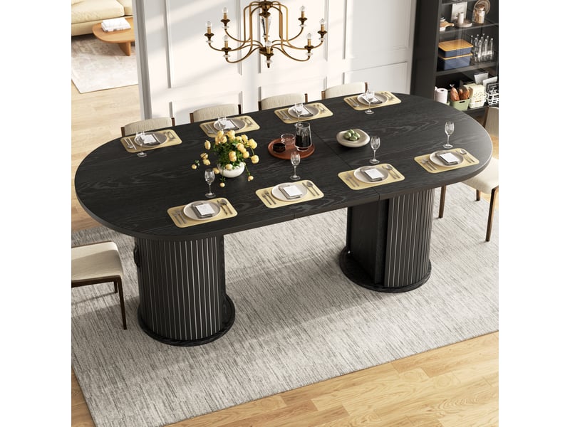 Table à manger extensible, 150 à 190 cm, rectangulaire, mdf, noir, piètement en métal stable, rangement fonctionnel - Conforama D