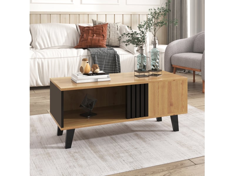  Table basse avec grand compartiment et 2 niches de rangement, style moderne, pour salon, 100 × 60 × 45 cm  - Conforama B