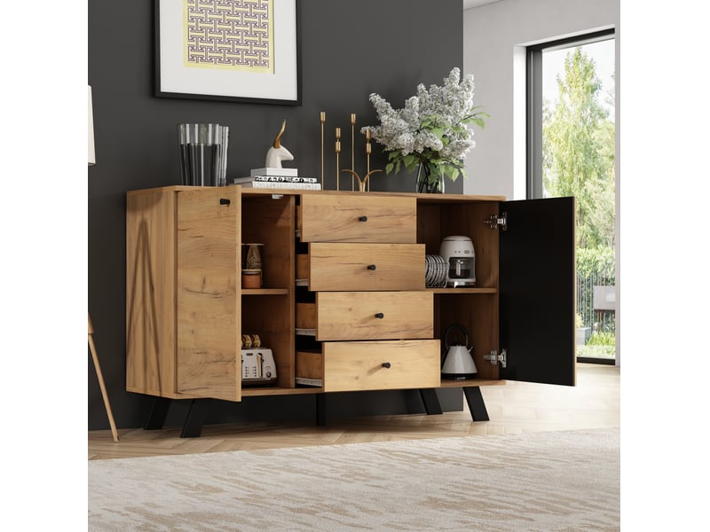  Meuble rangement salon ensemble sideboard tv 120 et 150 cm bois noir moderne chic homvra  - Conforama D