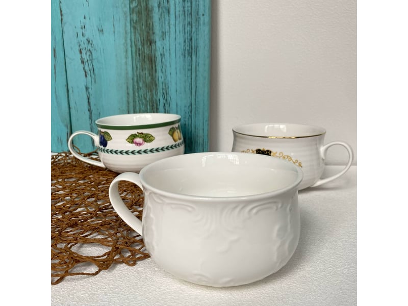  Tasse de petit-déjeuner en céramique, blanc uni en relief, 14 × 7,8 cm  - Conforama B