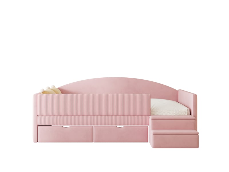  Modenvie lit enfant 90x190 cm - avec 2 tiroirs, marches antiderapantes, sans matelas - rose  - Conforama E