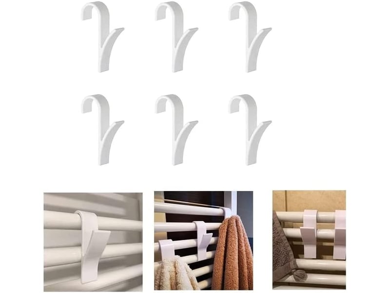 6pcs crochet pour radiateur sèche-serviettes universel - plastique, blanc - Conforama A
