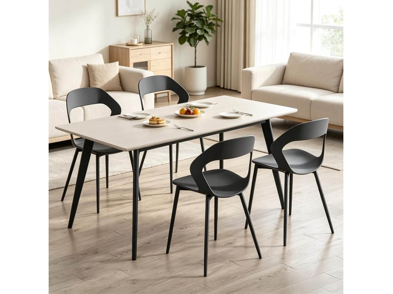  Lot de 4 chaises de salle à manger grises avec dossier ergonomique, pieds en métal  - Conforama D
