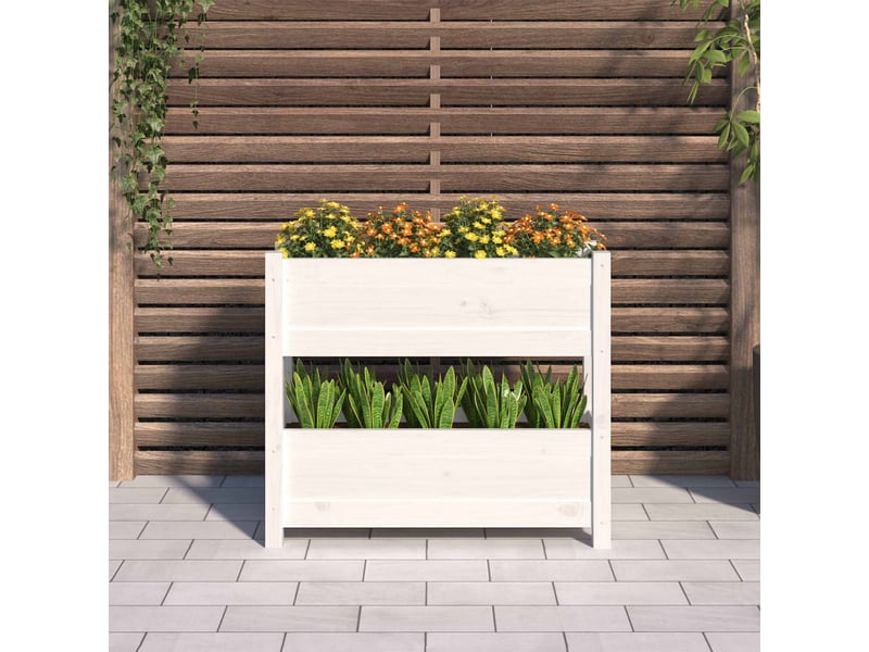 Jardinière - bac à fleurs blanc 77x25x66 cm bois massif de pin  - Conforama C