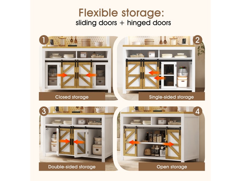 Buffet de cuisine haut avec portes coulissantes et battantes, led et prise usb, en mdf, 120×40×174,5 cm blanc - Conforama E