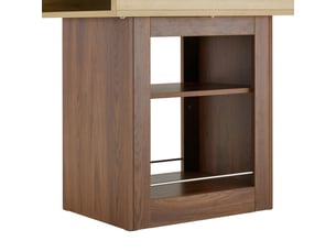Table extensible imitation bois avec rangement intérieur en mdf teinte noyer dimensions 130 cm ou 160 cm idéale pour petits espaces 4 à 8 personnes