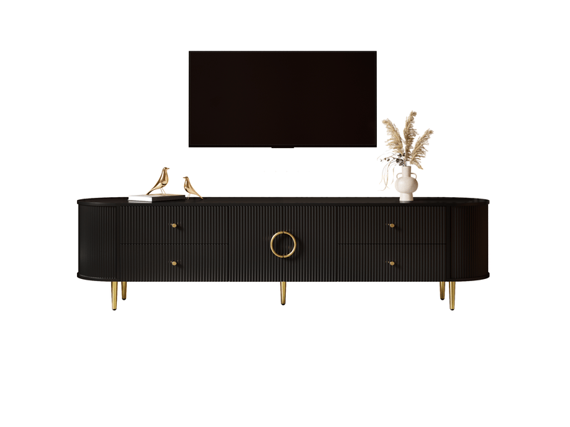  Meuble tv 180x40x53 cm – noir – rangement avec passe-câbles, 2 tiroirs et 2 portes  - Conforama A