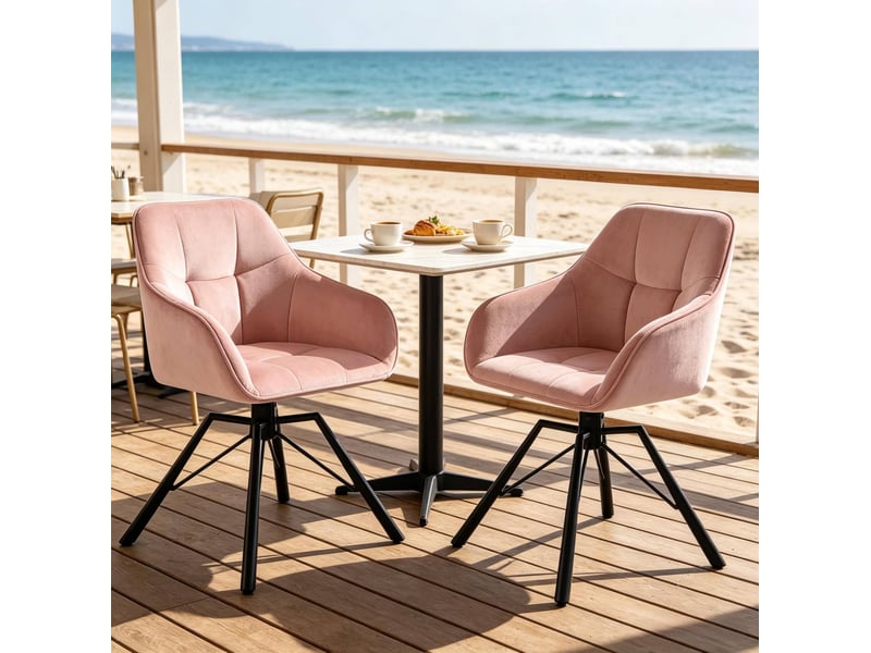  Lot de 2 chaises de salle à manger 57x50x82,5cm, structure métallique noir rose, pivotante, avec accoudoirs et dossier  - Conforama D