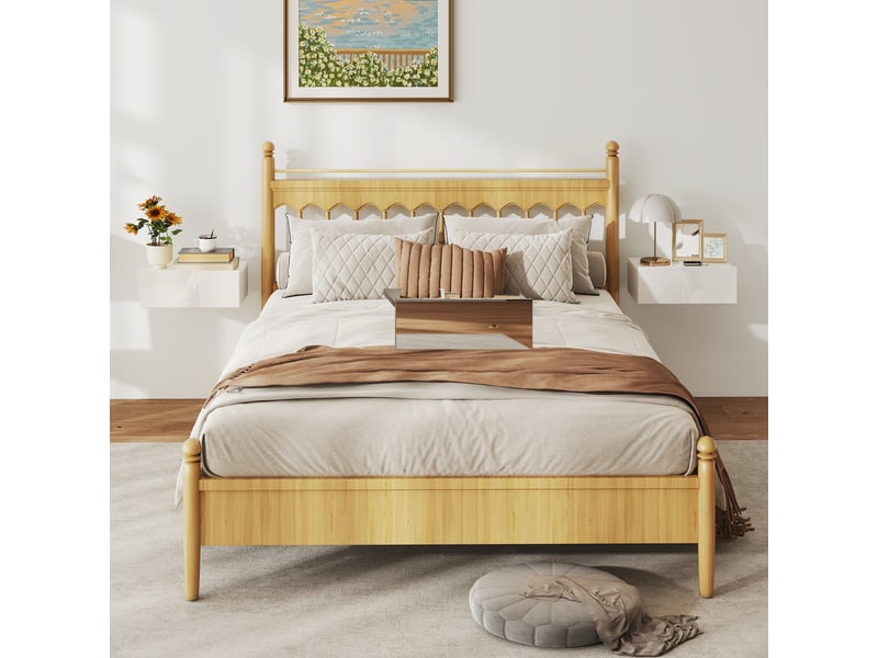  Ensemble de 2 tables de chevet suspendues avec 1 tiroir, fixation murale, style moderne pour chambre, 40 x 30 x 15 cm, blanc  - Conforama C