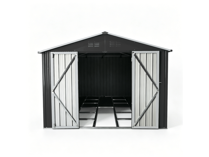  Abri de jardin en métal noir 258,8x313,4x191,5 cm avec cadre de sol  - Conforama R