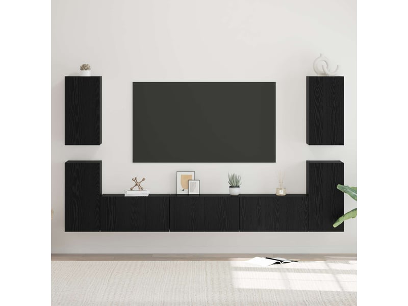  Ensemble meuble tv - banc tv - meuble de rangement 7 pcs chêne noir bois d'ingénierie  - Conforama B