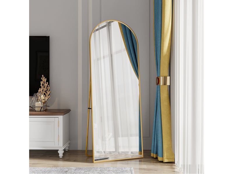  Miroir sur pied - 162 x 53 cm - or - miroir plein pied arqué en verre trempé, cadre en alliage d'aluminium, design moderne  - Conforama E