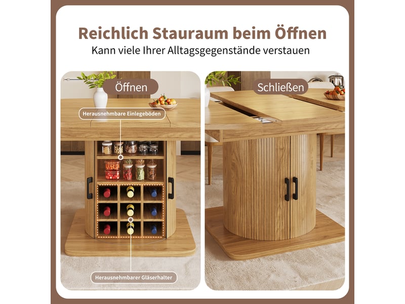  Naturel table à manger extensible avec rangement, design moderne, structure fonctionnelle pour cuisine et salle à manger  - Conforama E