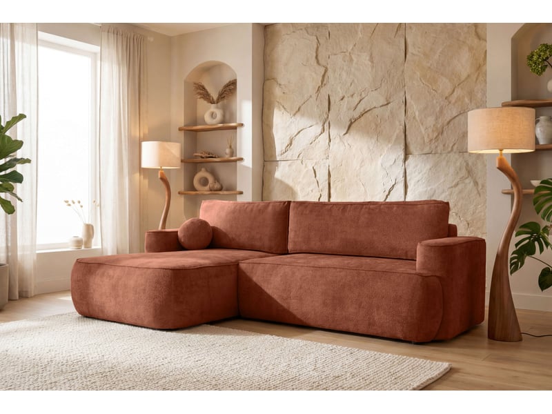  Canapé d'angle gauche cassis avec coffre de rangement en tissu chenille - terracotta CASSIS - Conforama B