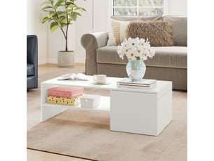 Table basse rectangulaire, table d'appoint plateau coulissant, rangement caché, étagère ouverte, blanc, 110 x 52 x 36 cm