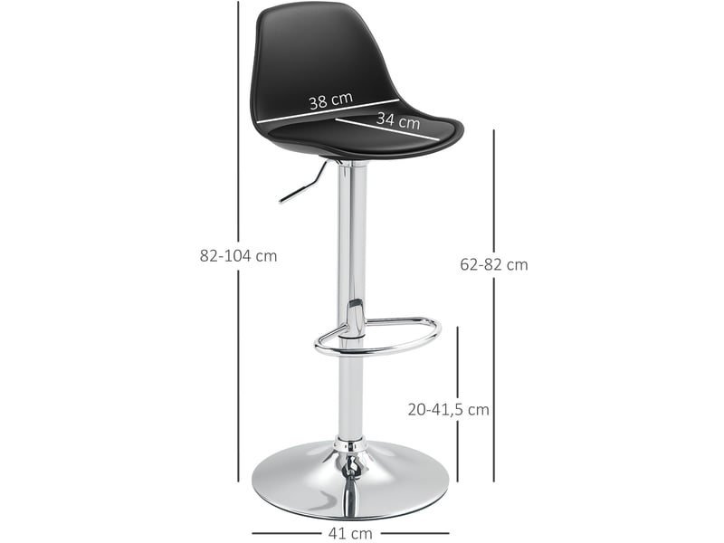  Lot de 2 tabourets de bar réglables 42 x 38 x 82-104 cm – noir – pivotants avec dossier et repose-pieds  - Conforama C