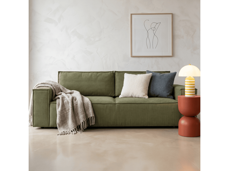  Canapé convertible 3 places avec coffre de rangement en tissu chenille vert olive - harper Harper - Conforama B
