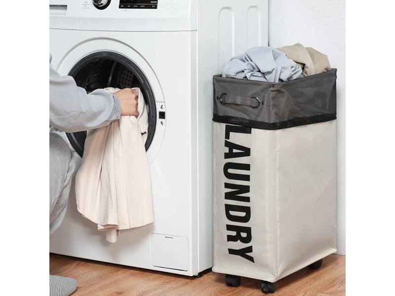  57 cm slim panier à linge sur roulettes, panier à linge roulant pliable, rangement d'angle étroit pliable (beige)  - Conforama D