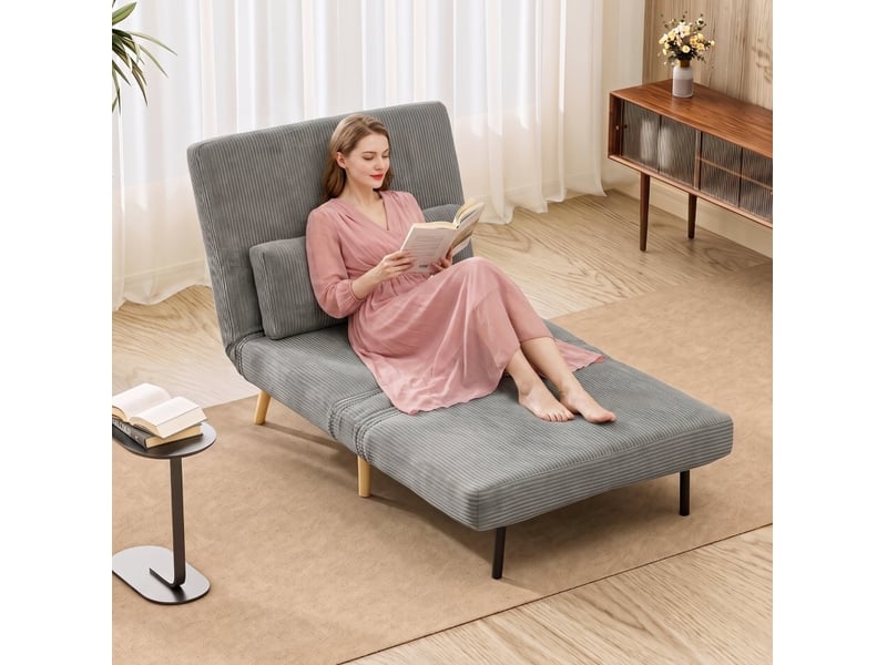  Fauteuil convertible 90x75x84 cm 3-en-1 dossier réglable cord gris foncé  - Conforama B