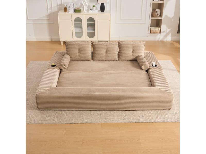  Canapé convertible 3 places 232 x 98 x 80 cm – beige – poches latérales et porte-gobelets  - Conforama B