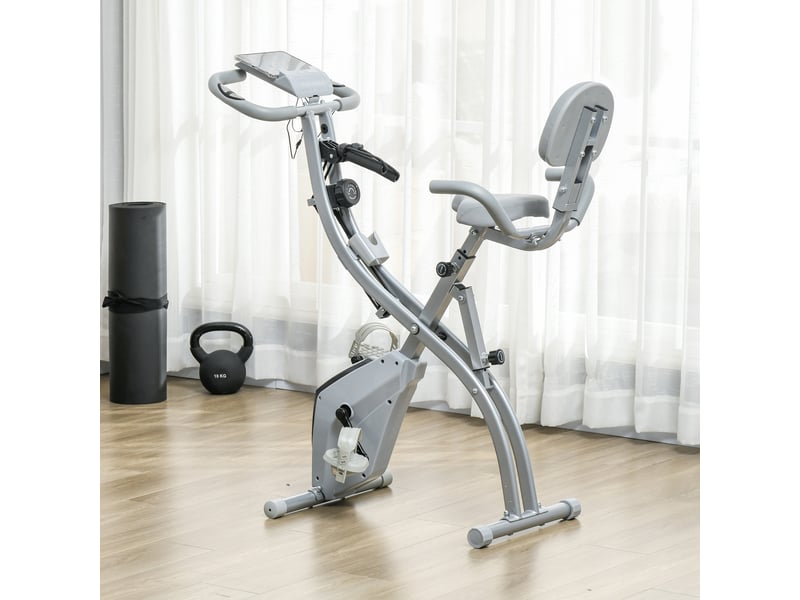  Vélo d'appartement pliant 8 niveaux de résistance magnétique dossier selle réglable poignées ergonomiques noir gris  - Conforama D