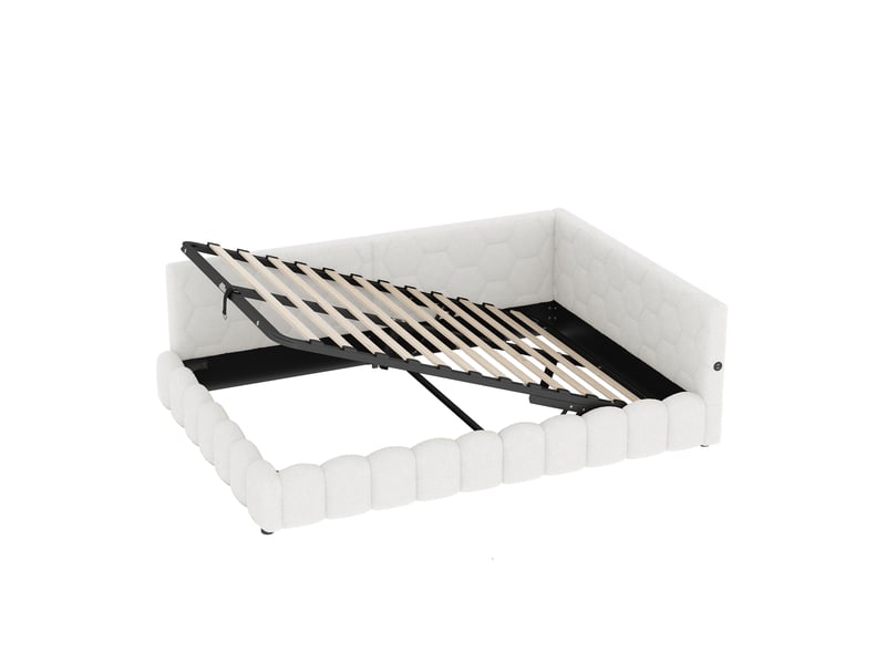  Lit banquette blanc 140x200 cm avec led, rangement hydraulique, usb et type-c  - Conforama E
