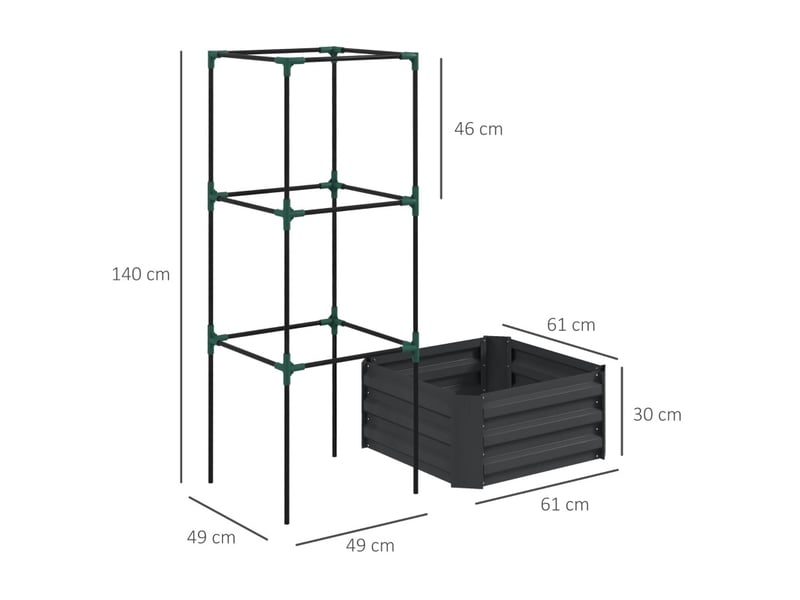 Jardinière enfente 61x61x140 cm – gris foncé – treillis réglable, fond ouvert, acier galvanisé robuste - Conforama C
