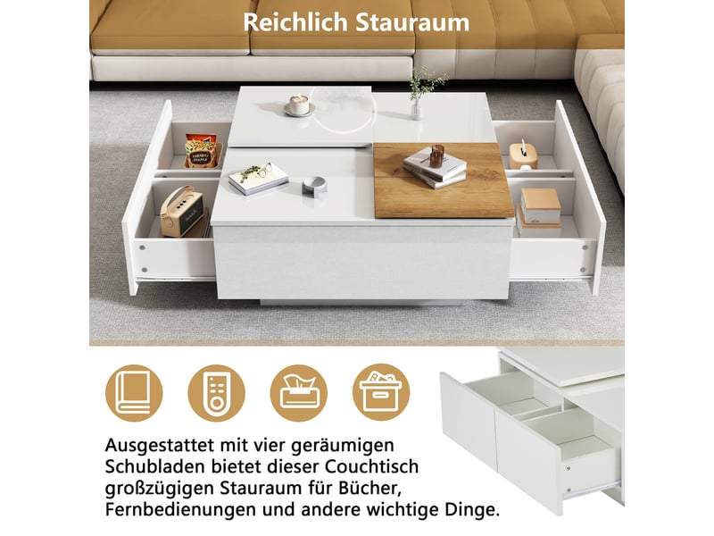  Table basse contemporaine 75x75x40 cm blanc brillant – plateau coulissant et rangement pratique  - Conforama D