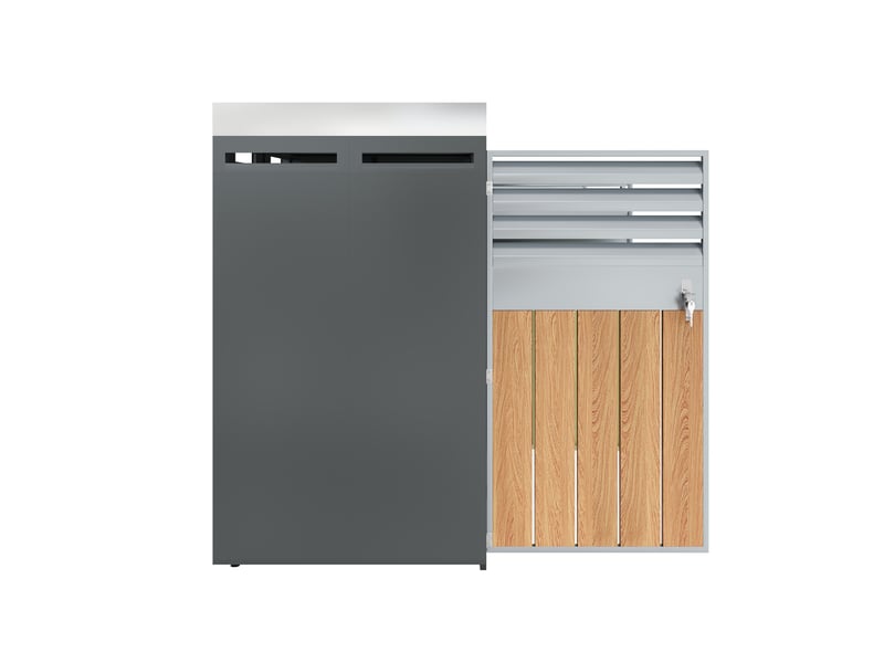  Cache-poubelles 4 compartiments avec bac à plantes, ventilation à lames, métal verrouillable  - Conforama D
