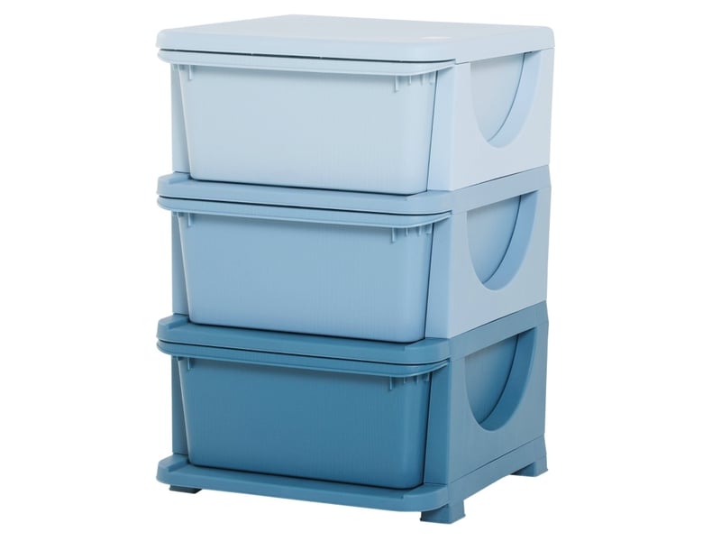  Meuble de rangement enfant 37x37x56,5 cm – bleu – 3 tiroirs amovibles, assise et pieds surélevés  - Conforama A