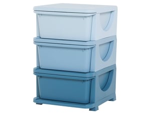 Meuble de rangement enfant 37x37x56,5 cm – bleu – 3 tiroirs amovibles, assise et pieds surélevés