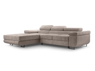 Canapé d'angle gauche convertible <strong>AX LIVING </strong> <strong>Arborio</strong> 5 places Velours côtelé beige avec coffre de rangement